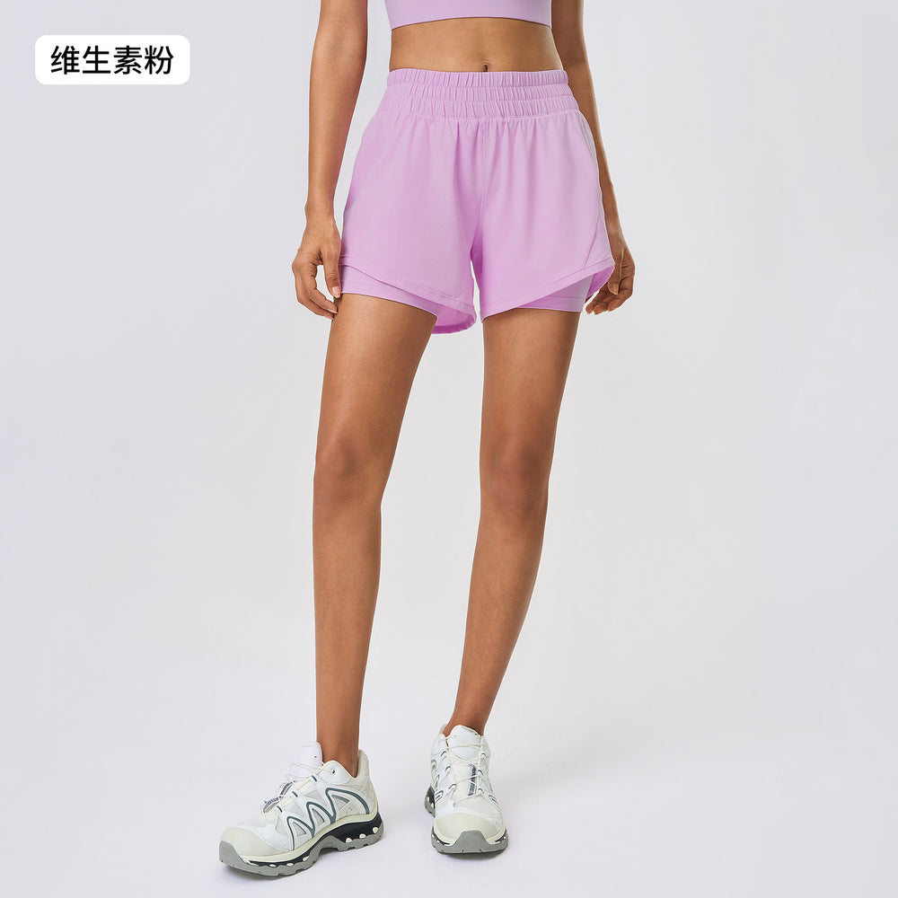 Summer quick-dry breathable women's sports shorts - faux two-piece, anti-exposure, high-waisted training yoga fitness hot pants d25052