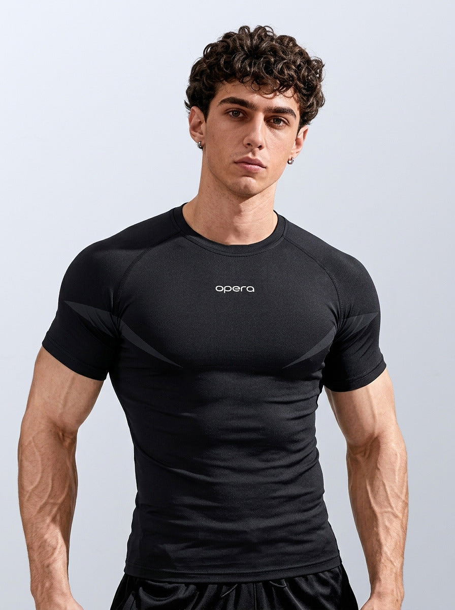 export custom seamless jacquard athletic short-sleeve men's quick-dry fitness training stretch slim-fit crew neck t-shirt for summer