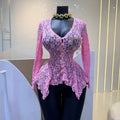 European and american cross-border women's fashion:  autumn new arrivals - sexy and elegant hollow-out lace irregular long-sleeve shirt/t-shirt for women