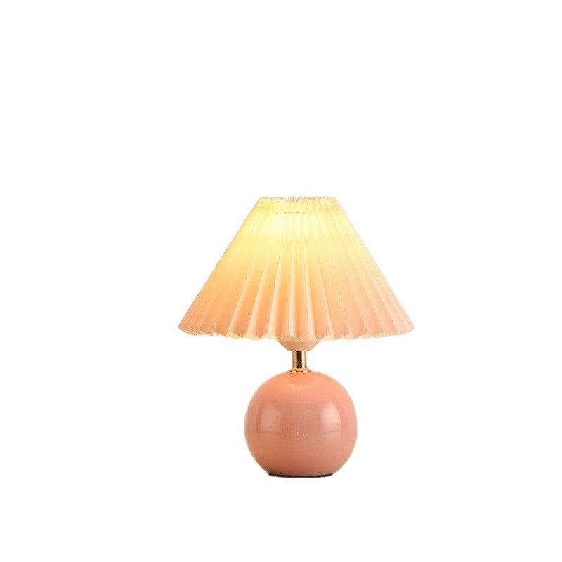 Table lamp bedside lamp pleated girl bedroom night lamp Nordic Internet celebrity ins decorative ceramic atmosphere lamp 1