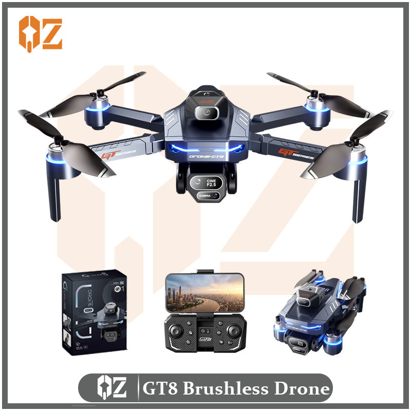 Gt8 brushless drone with triple camera, long-range aerial photography, battery level indicator, and extended flight time remote control aircraft