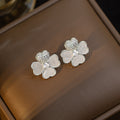 [titanium steel] hot-selling diamond necklace for women, white shell four-leaf clover pendant earrings, new high-end earrings, clavicle chain