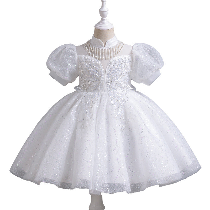 Girls' formal dress - birthday, spring/autumn, long sleeve - cross-border fashion, european & american style, elegant children's princess dress, long sleeve high-end piano performance dress