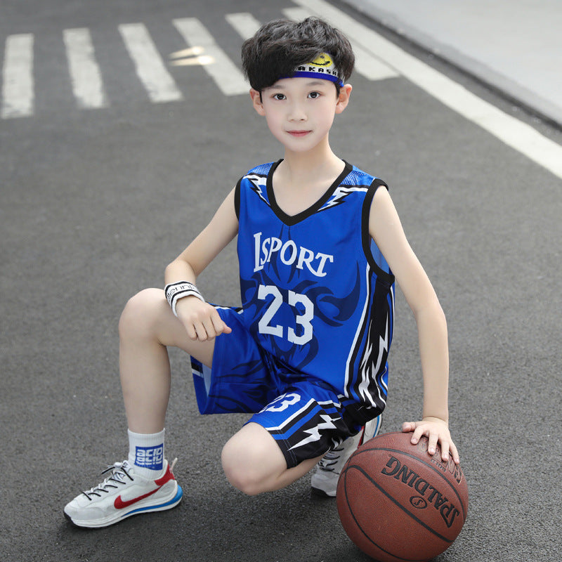 boys' summer basketball jersey set - kids' indoor student quick-dry, wear-resistant, anti-slip sleeveless sports outfit for mid-to-large children