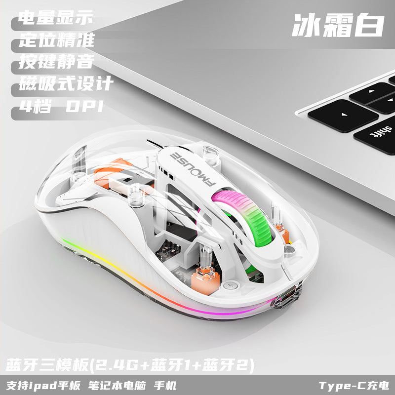 New m333 wireless bluetooth transparent mouse - rechargeable, with colorful breathing light, for tablets, laptops, and office use