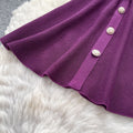 French chic sleeveless knit mini dress - summer a-line, slim fit, metallic buckle, purple, elegant