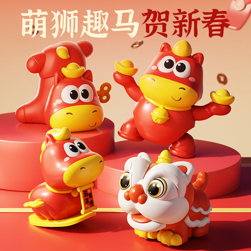 Cartoon cute horse lion awakening clockwork toy fun table decoration resistant to falling horse year new year gift kids toys gift