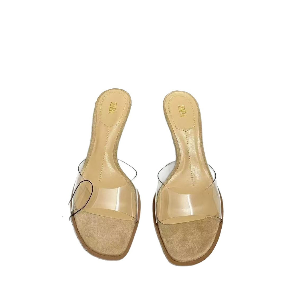 Za2025 summer women's open-toe heeled sandals - stiletto, transparent thong, crystal heel