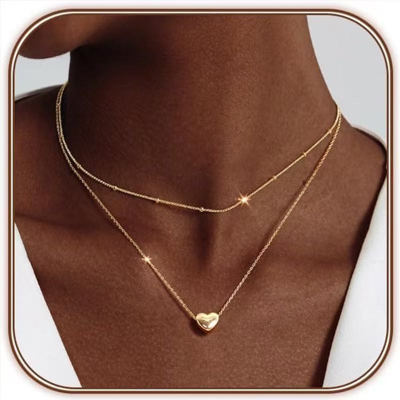 European and american cross-border hot-selling layered small fluffy heart pendant necklace heart classic simple versatile clavicle chain wholesale