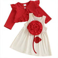Girls' cute floral dress ribbed cardigan set