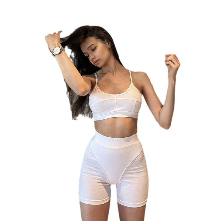 Europe, America, , hot-selling women's clothing, spring and summer, sexy U-neck exposed umbilical suspender vest, high-waisted boxers, two-piece set for women