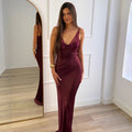 Amazon women's clothing  new arrival: elegant, luxurious, and sexy camisole maxi dress - deep v-neck, slim fit, open back