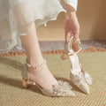 High heels women's 2024new arrival hollow women's shoes thick heel pointed toe main wedding dress wedding shoes women xiuhe flats princess sandals