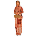 European and american style cross-border home wear retro elegant women's color block bodycon dress round neck socialite long sleeve autumn and winter dress