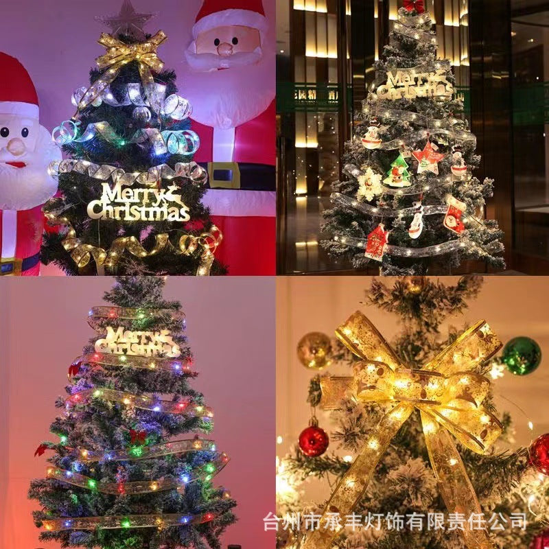 LED Christmas Ribbon Light String, Bouquet Gift Box Christmas Tree Decoration Satin Light Room Bedroom Gypsy Ambient Light