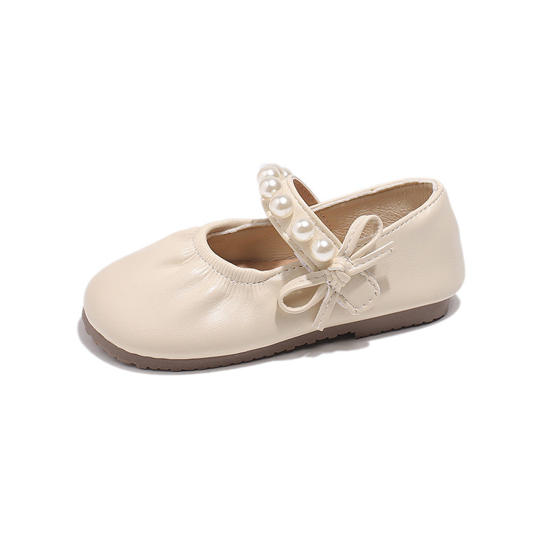 Korean version of girls' small leather shoes, spring and autumn 2025 new soft-soled children's pearl princess shoes, retro Mary Jane single shoes