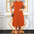 D3116 cross-border e-commerce  summer short-sleeve solid color fashion tie-waist pleated slim-fit european and american style dress