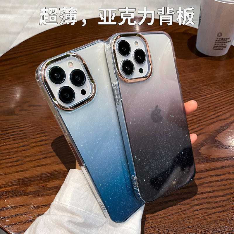 Suitable for apple 17promax single color mobile phone case iphone14 creative gradient glitter 15 acrylic protective cover