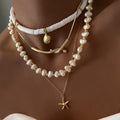 European and american cross-border summer beach soft clay imitation pearl beaded necklace niche irregular multi-layered starfish necklace
