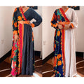 Amazon  printingv neckdress cross-border export african plus sizelong sleeves chiffon skirt with belt