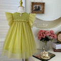 Girls' dress : stylish bowknot mesh princess dress, korean style flutter sleeve dress