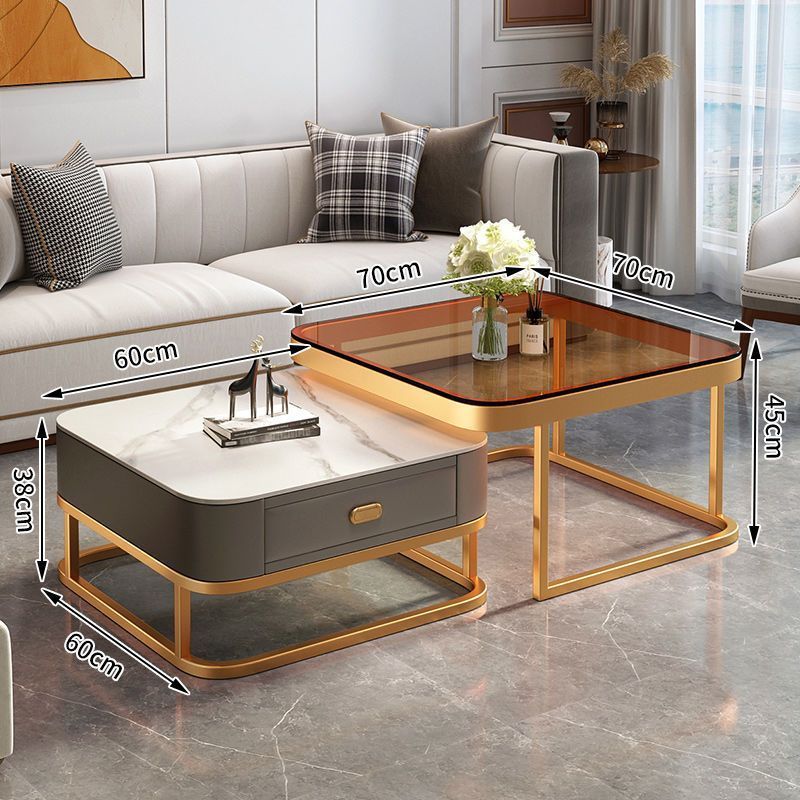 Rock slab coffee table for home living room small apartment coffee table casual modern new arrivalclassy glass retractable storage tea table