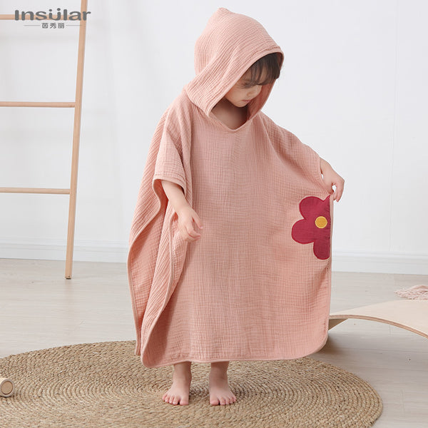 Yinxiuli cotton gauze children's hooded cape bath towel swimming hooded bathrobe beach towel souvenir