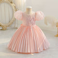 Export children's dress satin puff sleeve party princess dress flower girl birthday party dress kids dress