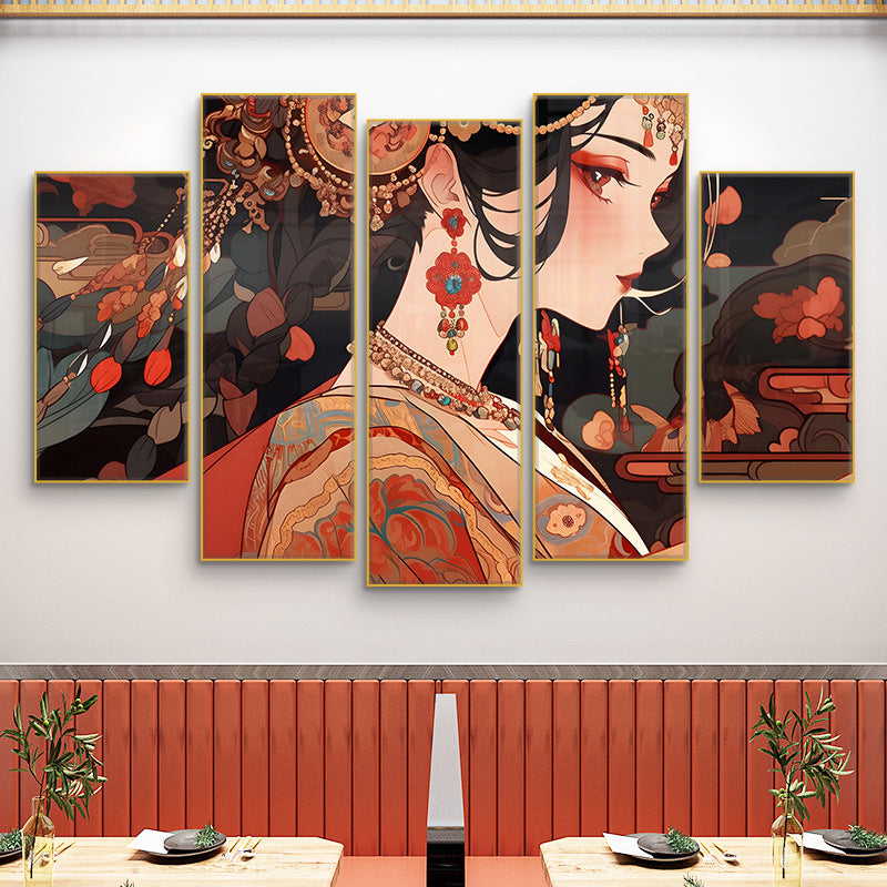 Guochaofeng wall decoration painting Hot pot restaurant hotel box background wall mural Peking Opera Huadan face painting