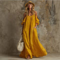 Fashion  independent station vacation style pocket sling off-shoulder cotton and linen looseslimming look large swing dress