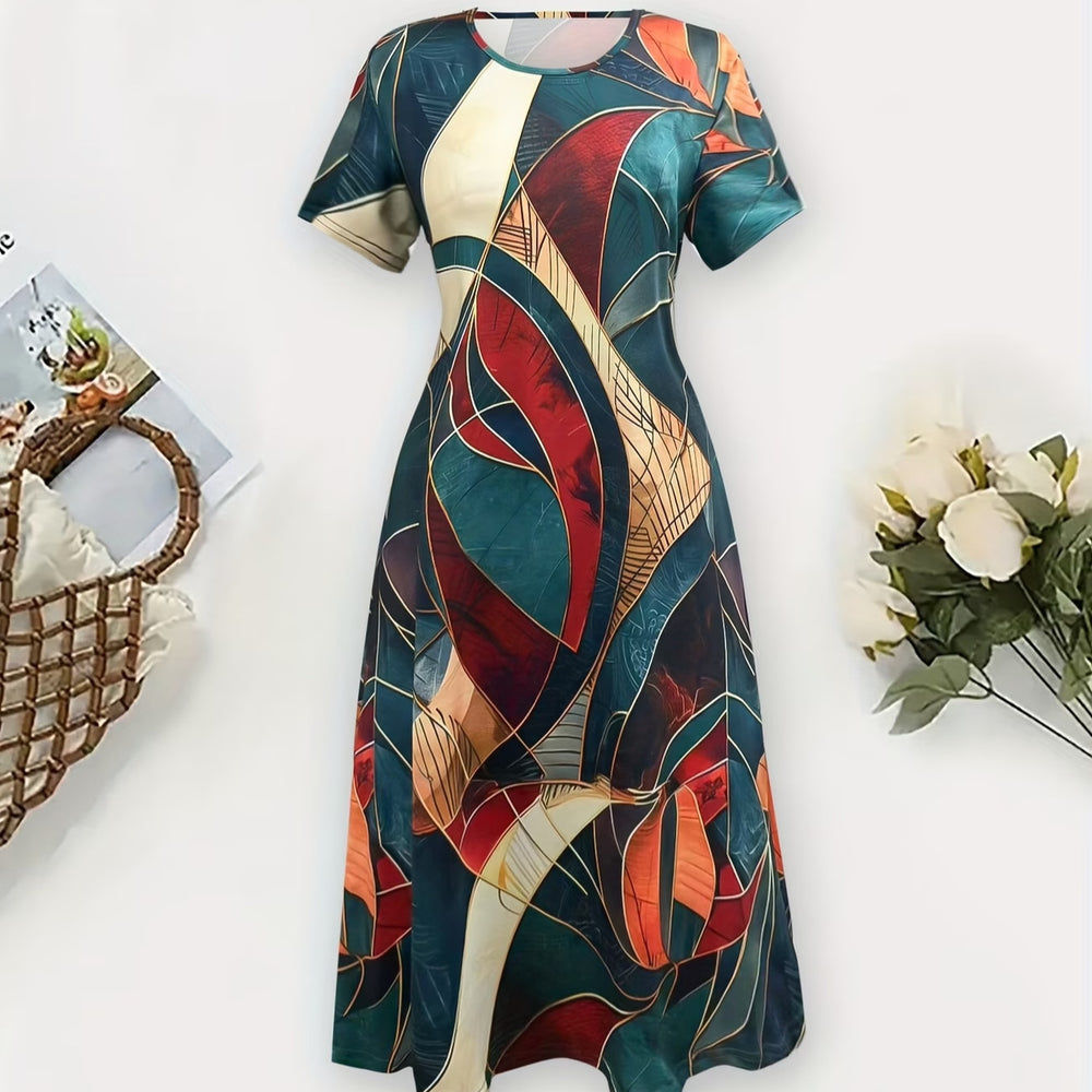 wholesale women's short-sleeved dresses, fashionable women's dresses for spring, summer, and autumn, new cross-border printed designs