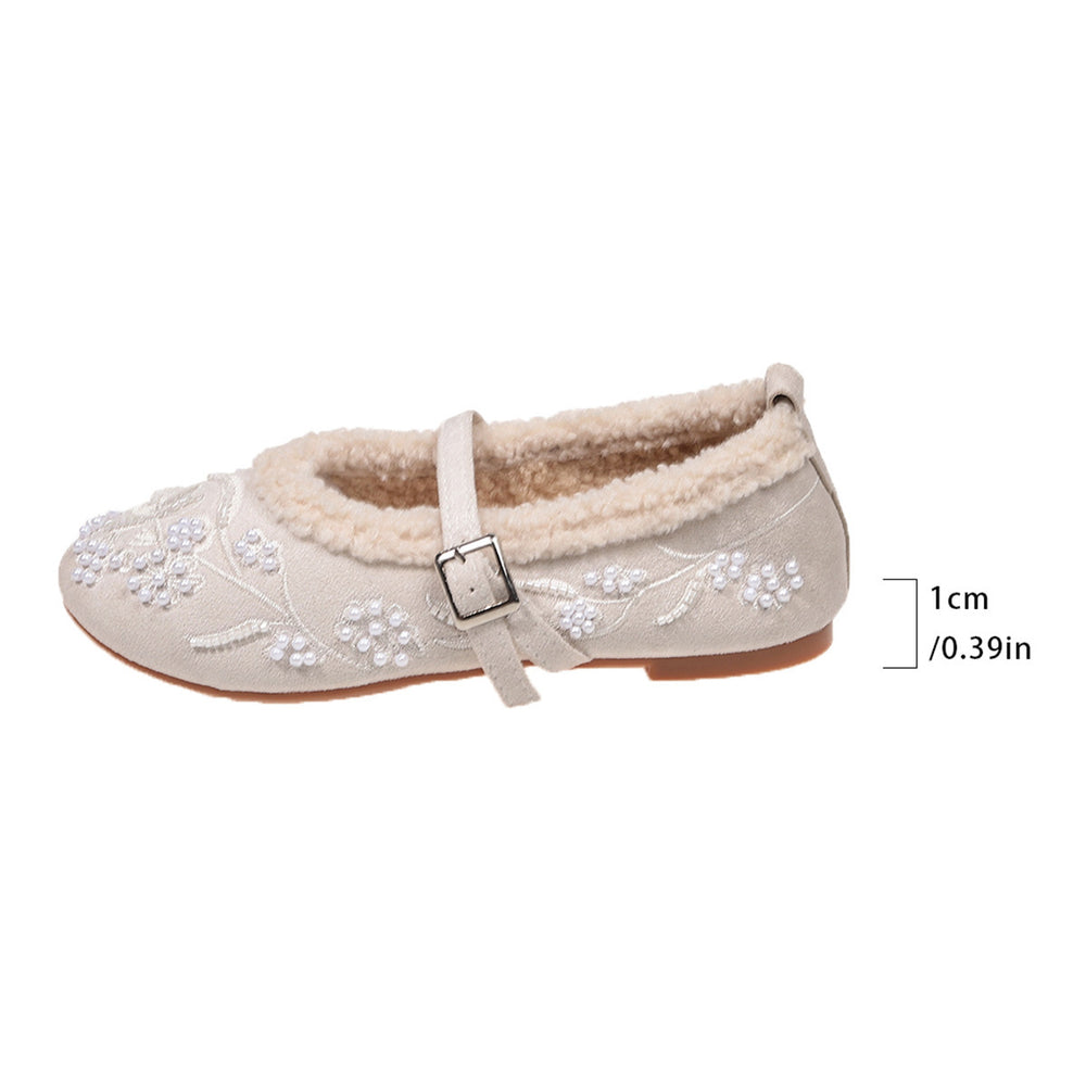 Hot-selling plus size women's shoes for export,  new collection: soft sole embroidered beaded round toe low-cut cotton mary janes