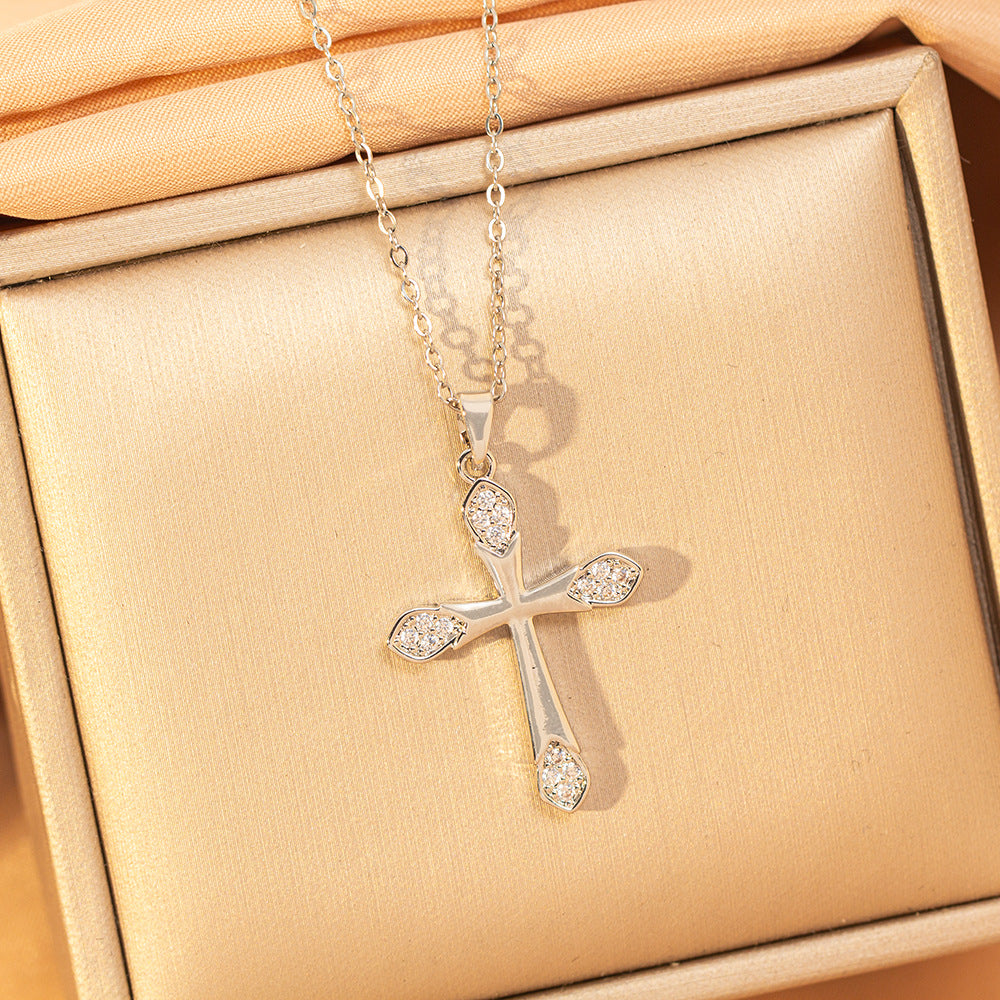 [titanium steel] fashion cross-border hot-selling cross necklace for women, simple, fashionable, high-end, versatile sweater chain jewelry