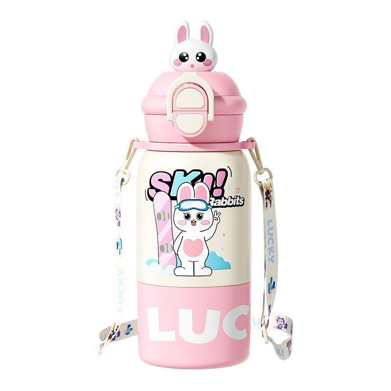 Cute pet-themed kids' insulated water bottle - 316 stainless steel, fresh straw cup with tea infuser lid, perfect for students, boys & girls