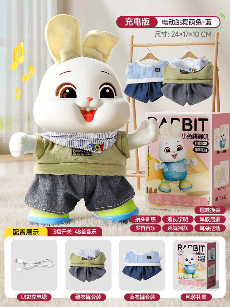 Baby educational early learning electric singing and dancing lucky rabbit dress-up cute bunny musical infant head control training toy