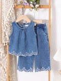 Kids clothing cross-border exportfall and winternew arrival children's blue vest + pants baby children's clothing