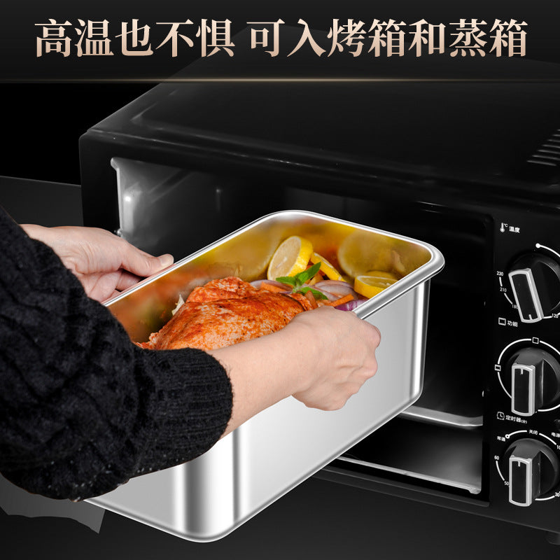 304 stainless steel handle fresh-keeping box, large capacity, portable and portable box with lid, refrigerator frozen and sealed storage box.