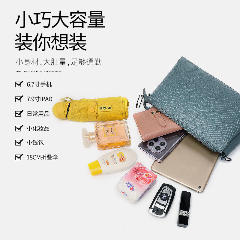 Genuine leather bag 2025 new trendy high-end fashion cowhide crocodile pattern shoulder bag large capacity mother messenger bag women