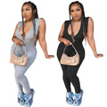 European and american cross-border women's fashion: -style sexy slim-fit deep v sleeveless wide shoulder solid color ribbed bodysuit