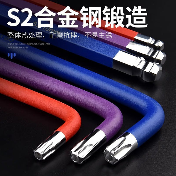 S2 color mirror hexagon screwdriver plum blossom ball head wrench single hexagon injection molding medium and long ball head wrench