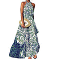 Ready-to-ship  summer new arrival: cross-border women's fashion sleeveless midi halter neck vacation print dress