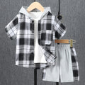 e-commerce special summer plaid plaid children's hooded short-sleeved shirt suit