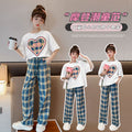 Girls' summer outfit set  new kids' fashionable and stylish summer tracksuit big kids' summer short-sleeve two-piece set