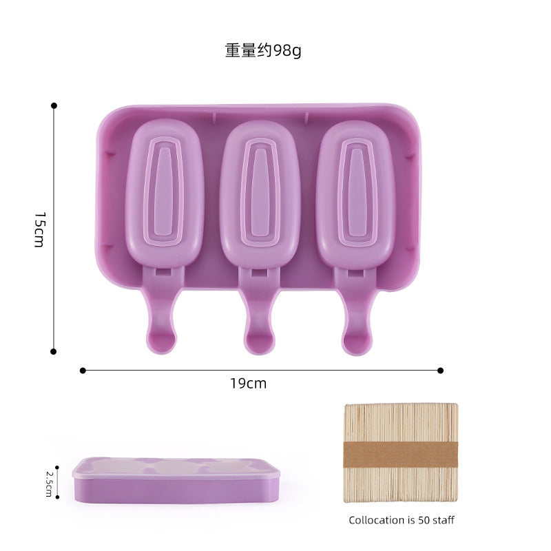 Factory direct, ready-to-ship: diy cartoon ice pop molds - new 3-cavity silicone ice cream molds with lids