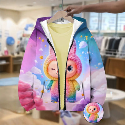 Kids' hoodie jacket, cross-border hot seller: cute cartoon print fashion zip-up hoodie for girls, dropshipping available