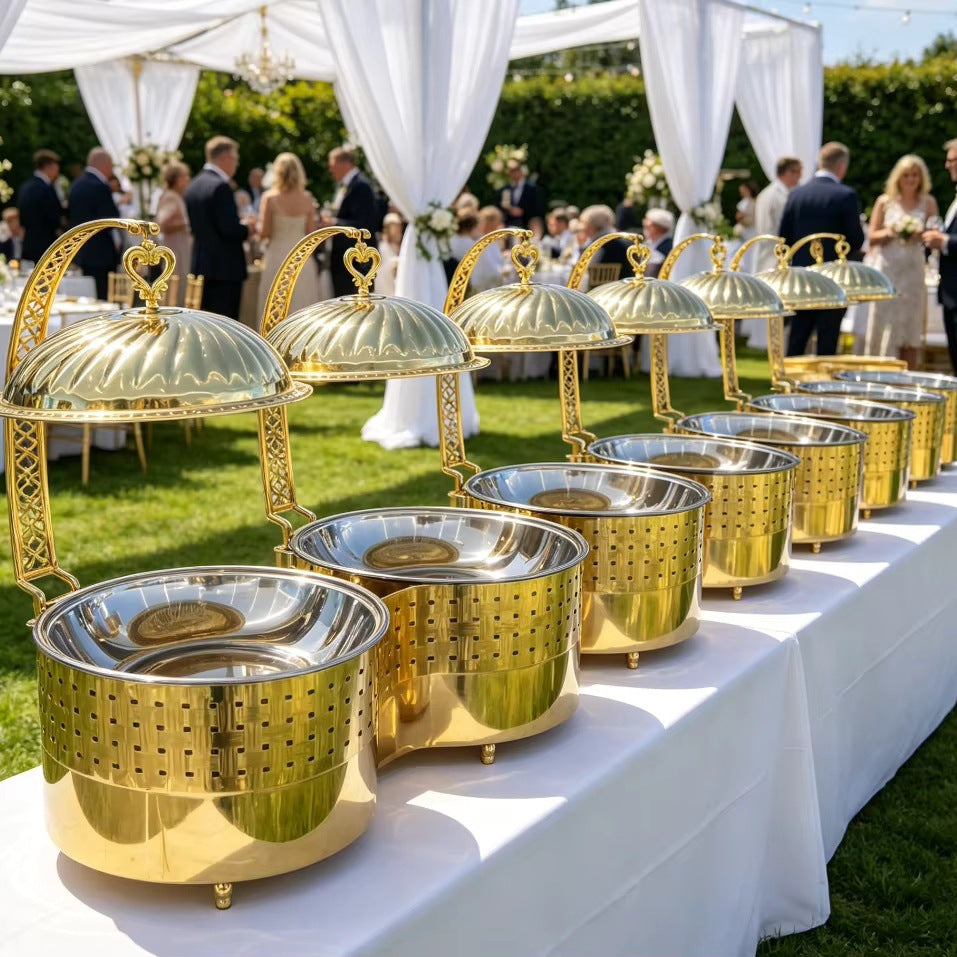 New arrival restaurant buffet server large capacity 16l thermal insulation tray stainless steel gold dining hanging food