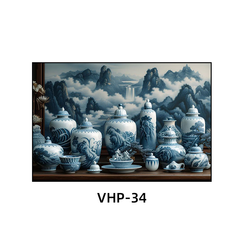 Blue and white porcelain decorative painting vase porcelain ceramic new Chinese style living room hanging painting hotel hotel restaurant box Chinese style