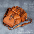 Hs original hand-burnished genuine leather backpack - vintage top grain vegetable-tanned cowhide rucksack for men and women - travel & laptop backpack
