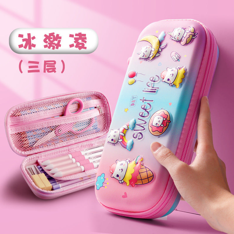 Factory direct sales 3D decompression Korean version creative multi-function large-capacity pencil case kindergarten cartoon cute pet stationery box