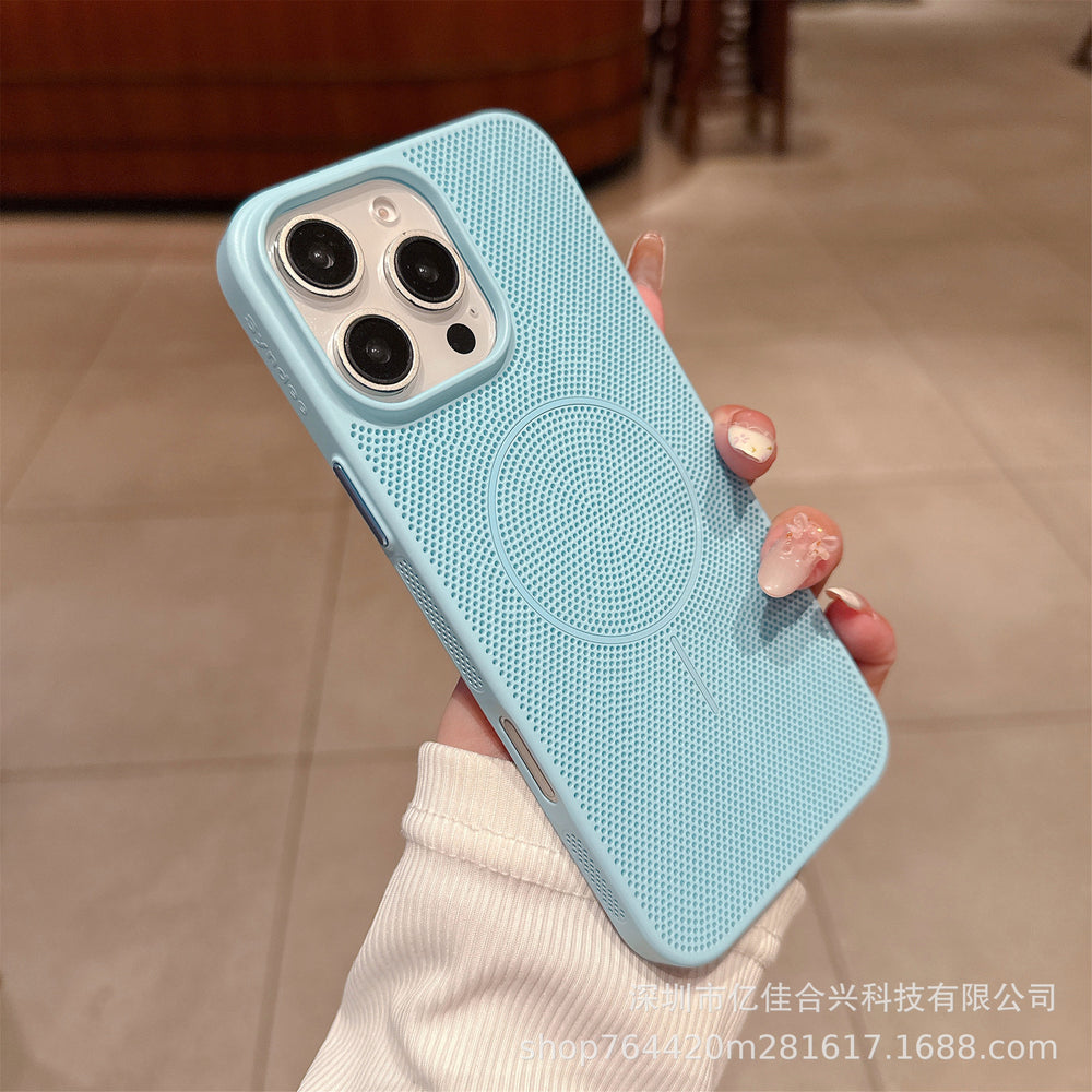 Ice-feeling summer heat-dissipating magnetic mesh suitable for apple 17promax ultra-thin pc frosted mobile phone case iphone16
